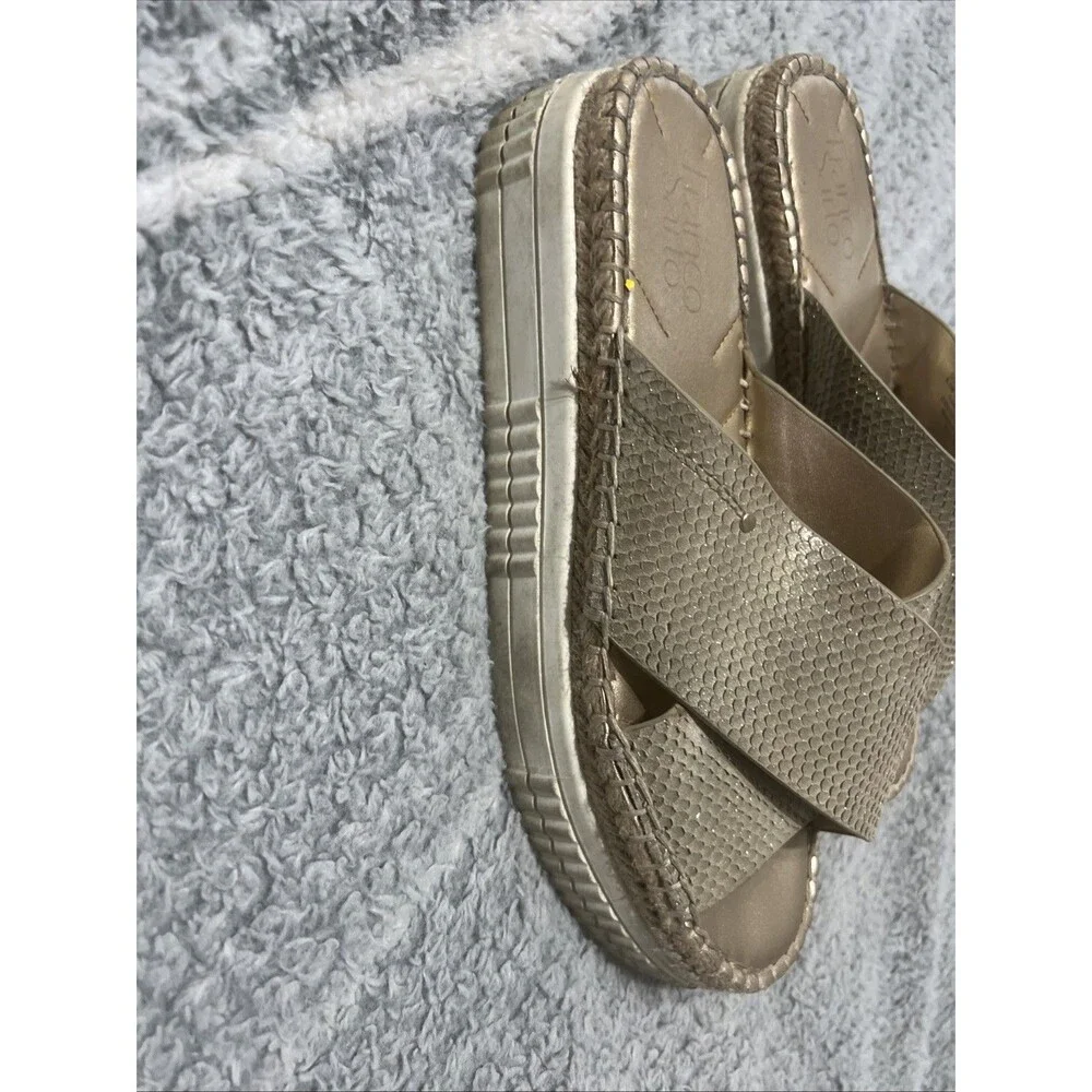 Franco Sarto platform slide on sandals 8.5 Gold Beachy Boho Classic